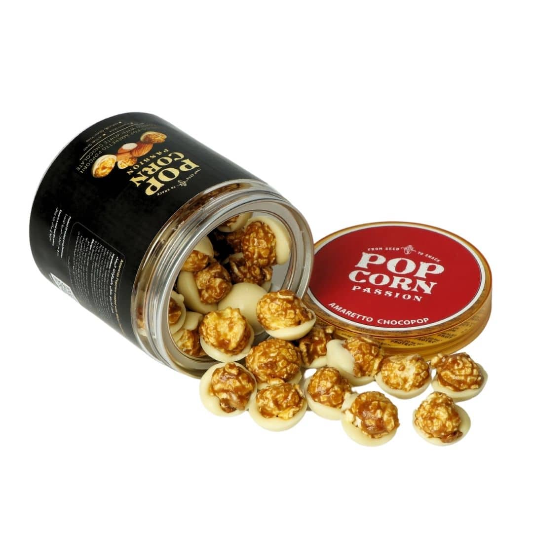 Amaretto Popcorn coated with White Chocolate