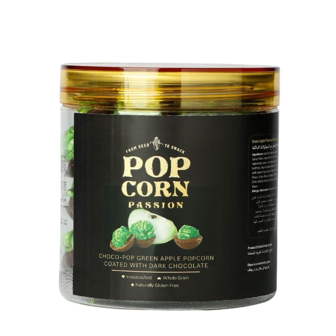 Green Apple Popcorn coated with Dark Chocolate