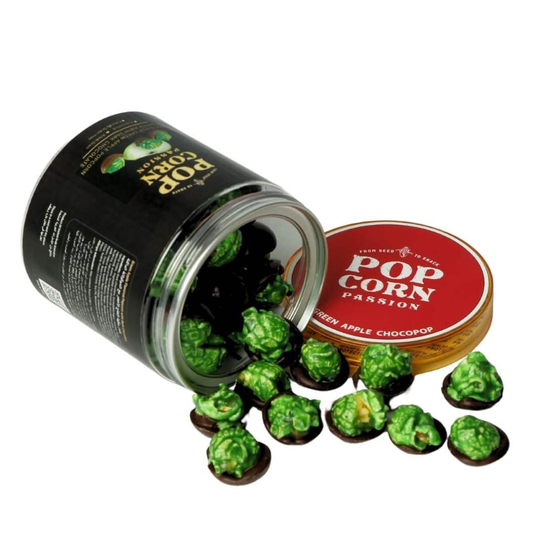 Green Apple Popcorn coated with Dark Chocolate